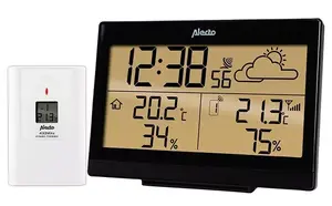 Alecto WS-2300 Digital Weather Station Black and White Battery Powered Wireless with Indoor and Outdoor Thermometer