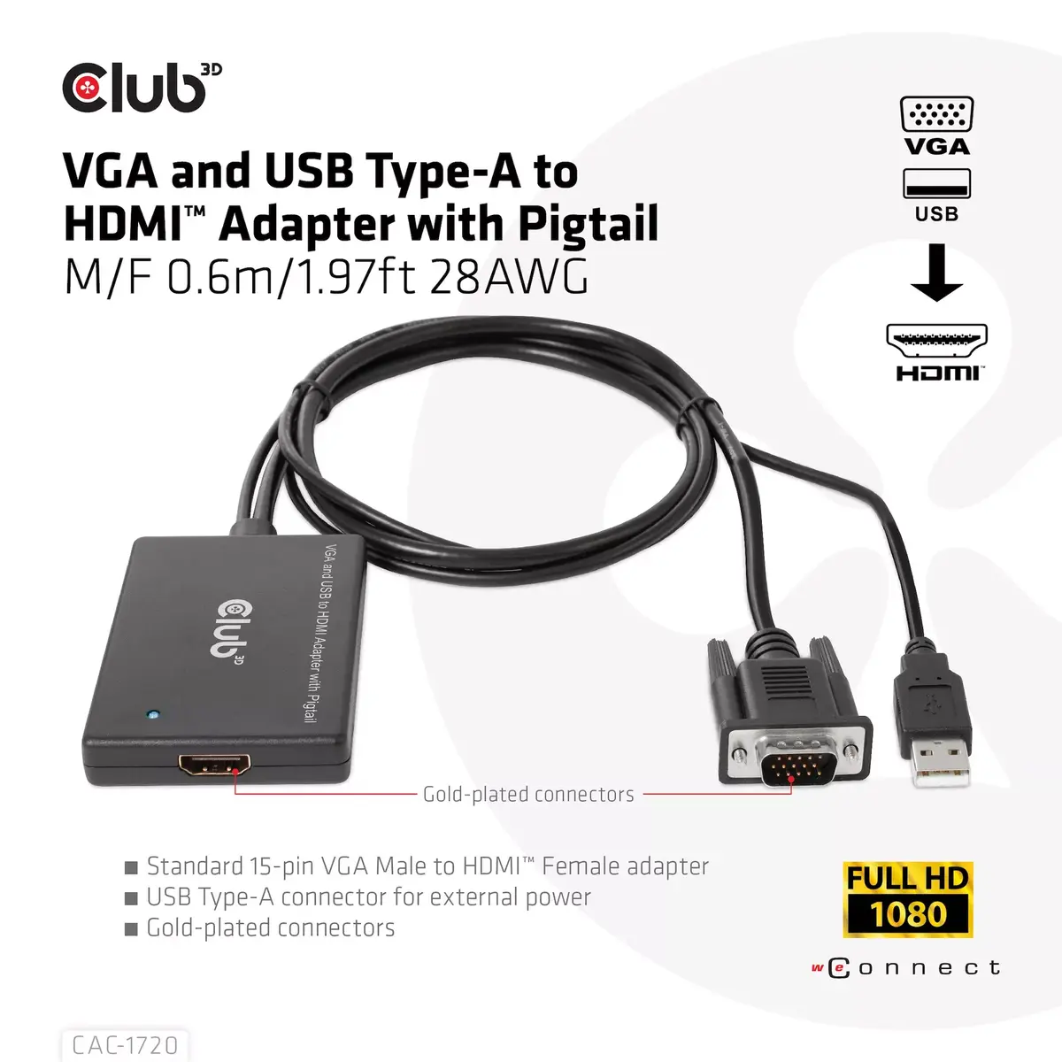 Адаптер VGA и USB Type-A на HDMI CLUB3D CAC-1720 Photo 2