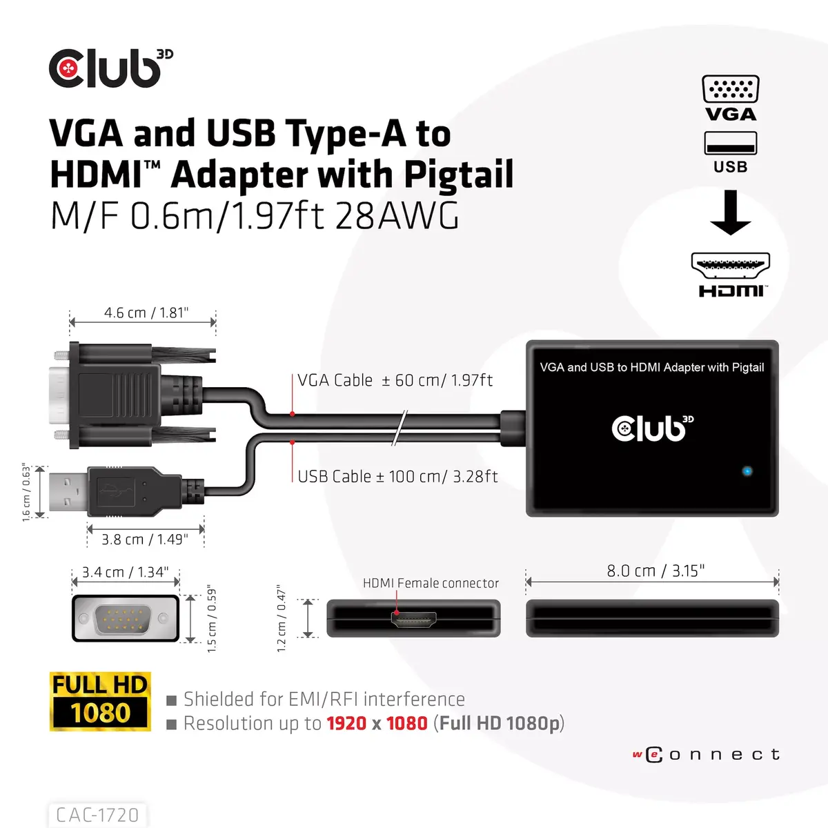 Адаптер VGA и USB Type-A на HDMI CLUB3D CAC-1720 Photo 3