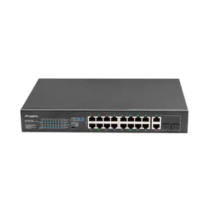 Nevadāms tīkla slēdzis LANBERG RSFE-16P-2C-250 — 18 porti Gigabit, 16x PoE+ (30 W), 2x SFP, 250 W, 1U, metāla, montāža skapī