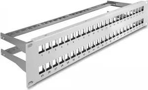 DeLOCK 19" Keystone Patch Panel 48 port with strain reliefs 2U grey