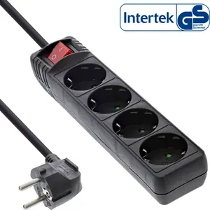 InLine Socket strip 4-way CEE 7/3 with switch black 5m