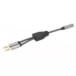 Manhattan 356121 audio kabelis 0,15 m 3.5mm 2 x 3.5mm Melns, Sudrabs