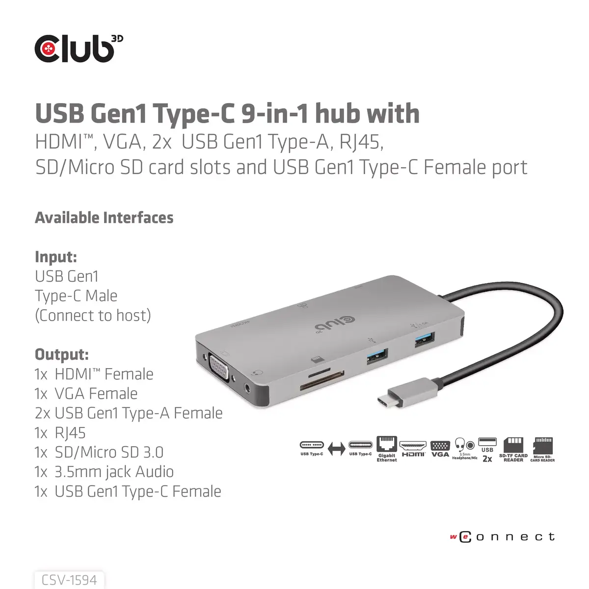 USB Hubs CLUB3D USB Gen1 Type-C 9-in-1 Photo 9