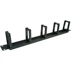 Kabeļu organizators Alantec PK048 1U 19" ar apstrādātu cauruli un 5 plastmasas turētājiem, melns, metāls/plastmasa
