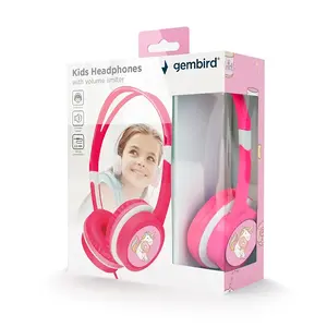Gembird MHP-JR-PK Wired Head-band Headphones with Built-in Microphone and Volume Limiter Pink