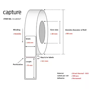 Printer label Capture CA-LB3017 White Roll 500 labels