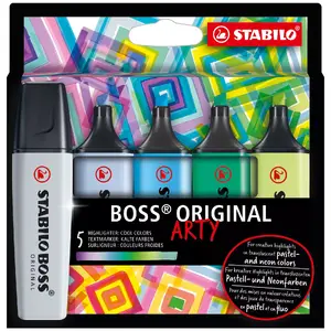 Zīmēšanas marķieru komplekts Stabilo BOSS ORIGINAL — 5 gab., šķēpveida/šķērsgriezuma gals, daudzkrāsains