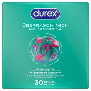 Condoms Durex Überrasch' Mich pack — assorted 30 condoms (Real Feel Classic, Grooved, Strawberry, Dotted)