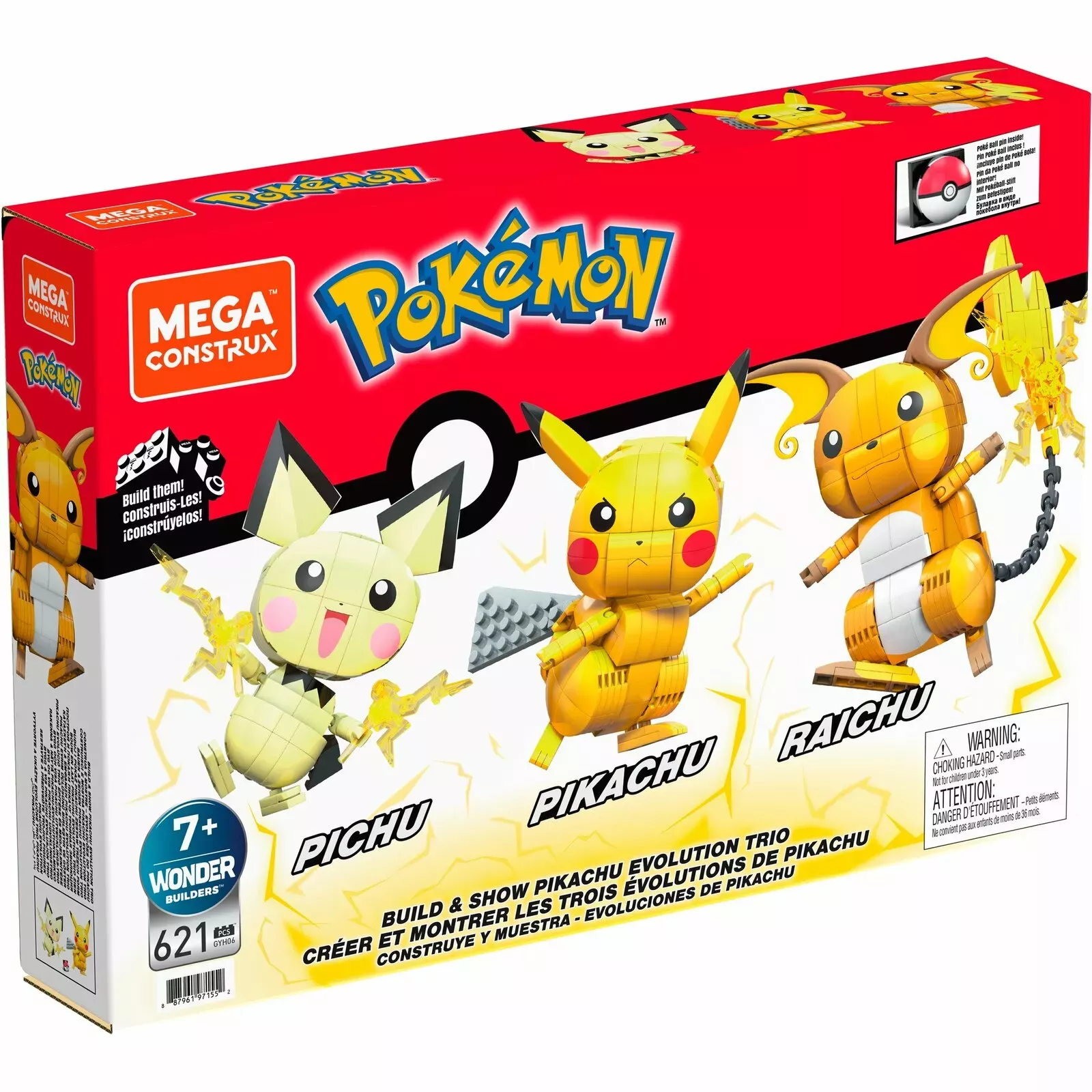 MEGA Pokemon Build & Show Pikachu Evolution Trio Construction Set, Building  Toys for Kids