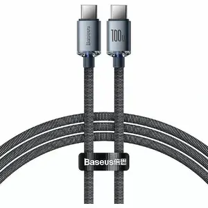USB‑C uz USB‑C kabelis Baseus CAJY000601 — 1.2m, PD2.0 100W (20V/5A), QC3.0, 480 Mbps, Crystal Shine, melns