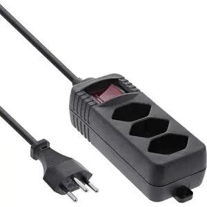 InLine Socket Strip Switzerland 3-Way with Switch 1.5m Black Type J 250V 2300W 10A