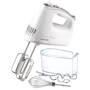 Ручной миксер SENCOR SHM 5206WH — 400 Вт, 5 скоростей, турбо, белый, венчики и крюки, футляр для хранения
