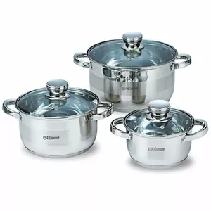 Cookware set Maestro MR-2220-6L — stainless steel, 6 pieces, 3 saucepans Ø16/20/24 cm, glass lids
