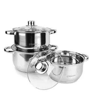 Cookware set Maestro MR-2020-6M — 6-piece stainless steel, induction compatible, includes 2 L, 3 L and 4 L pots with glass lids