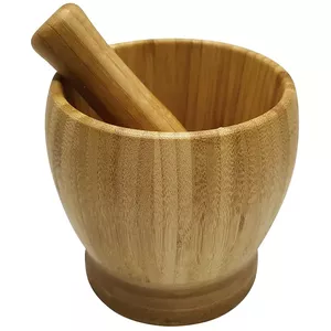 Bamboo spice canister with pestle KingHoff KH 1616 – wooden mortar-style container for grinding and storing spices
