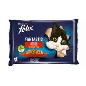 Влажный корм для кошек Purina Nestlé Felix Fantastic с кроликом и ягнёнком 340 г пакет, 4 шт., 82% влаги, 11.5% белка