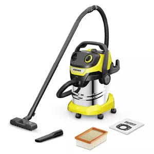 Sausa un mitra putekļu sūcēja Kärcher WD 5 S V-25/5/22 — 25 L nerūsējošā tērauda tvertne, 1100 W, 5 riteņi, 2,2 m šļūtene