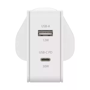 Wall charger JOBY 42W Dual Output — 1×USB-A + 1×USB-C, 100–240V, white