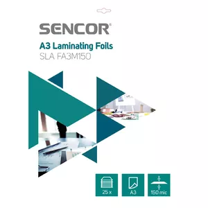 Laminēšanas maisiņi SENCOR SLA FA3M150 — A3 formāts, spīdīgi, caurspīdīgi, 25 gab.
