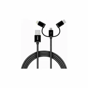 USB cable YENKEE YCU 400 BK 3v1 — 1 m, A to USB-C and two additional connectors, multi-connector charging/data cable