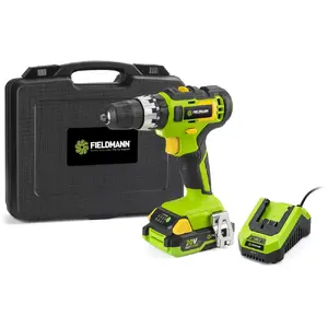 Cordless drill Fieldmann FDUV 70115-A — pistol grip, keyless chuck, 1300 RPM, 35 N·m, Li‑Ion 2000 mAh, 1 battery, green/black