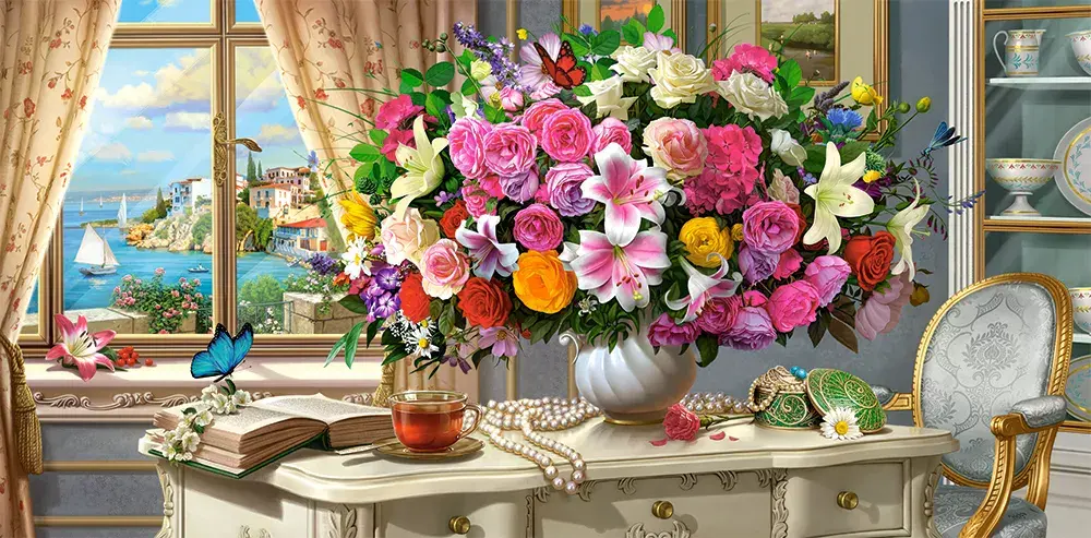 Пазл Castorland 4000 деталей Summer Flowers and Cup of Tea Photo 2