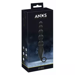 Анальные бусы ANOS Silicone Black — гибкий наконечник, 7 режимов вибрации, водонепроницаемые, USB-перезарядка, длина 22.1 см, вводимая 13.5 см, Ø 1.8–3.2 см