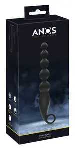 Anal beads ANOS Silicone Black — flexible tip, 7 vibration modes, waterproof, USB rechargeable, 22.1 cm total, 13.5 cm insertion, Ø beads 1.8–3.2 cm