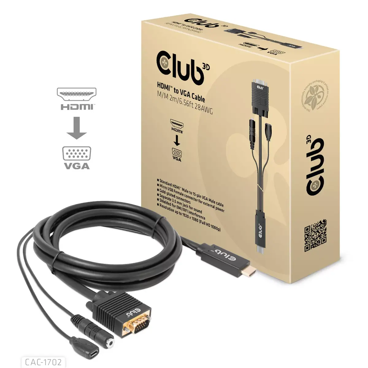 CLUB3D HDMI на VGA Кабель M/M 2м Photo 3