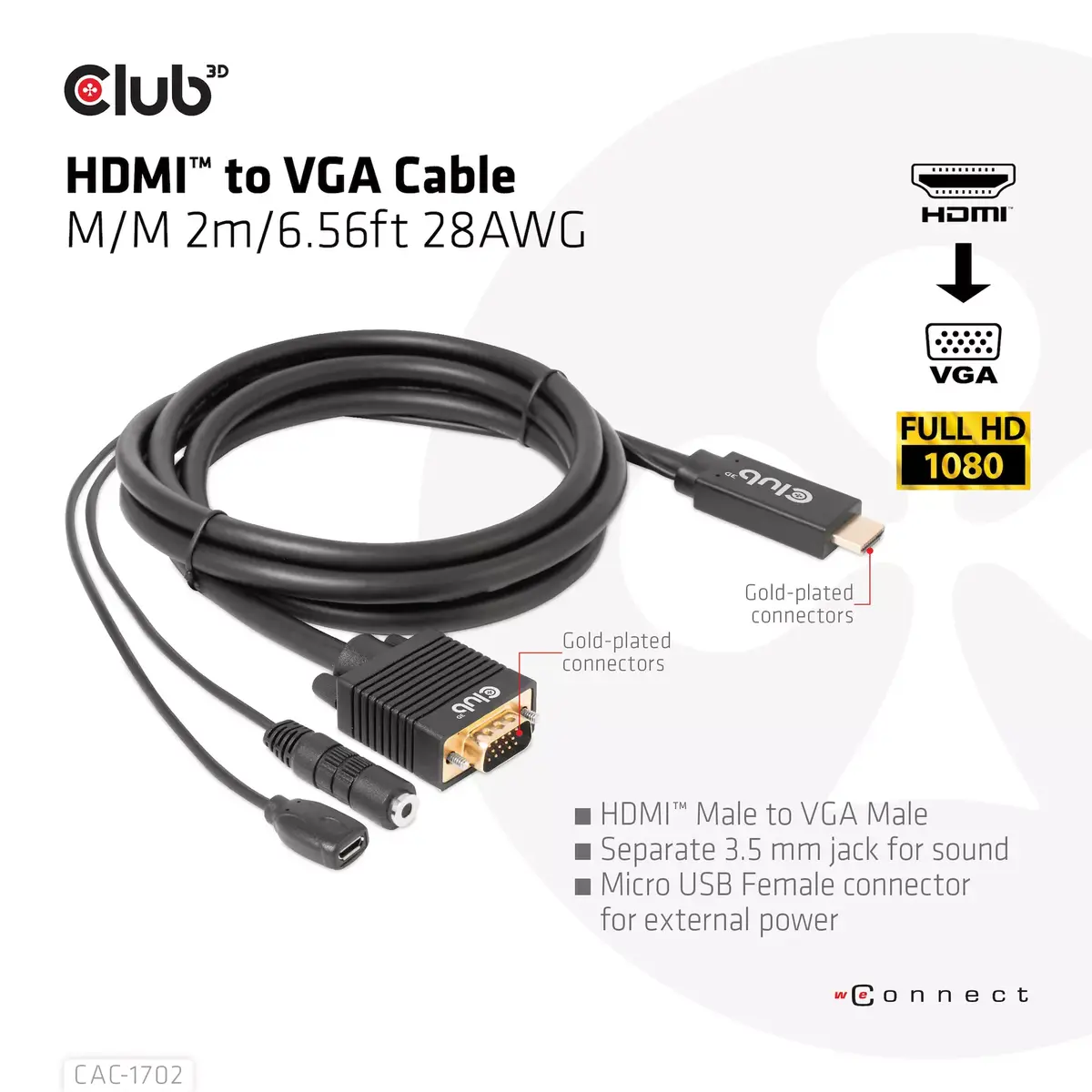 CLUB3D HDMI на VGA Кабель M/M 2м Photo 4