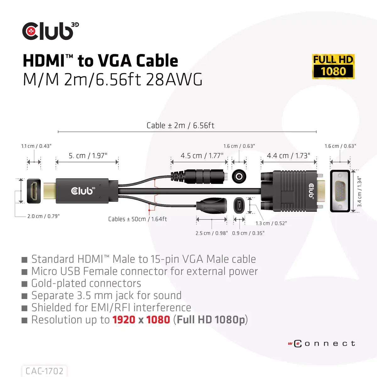 CLUB3D HDMI на VGA Кабель M/M 2м Photo 5
