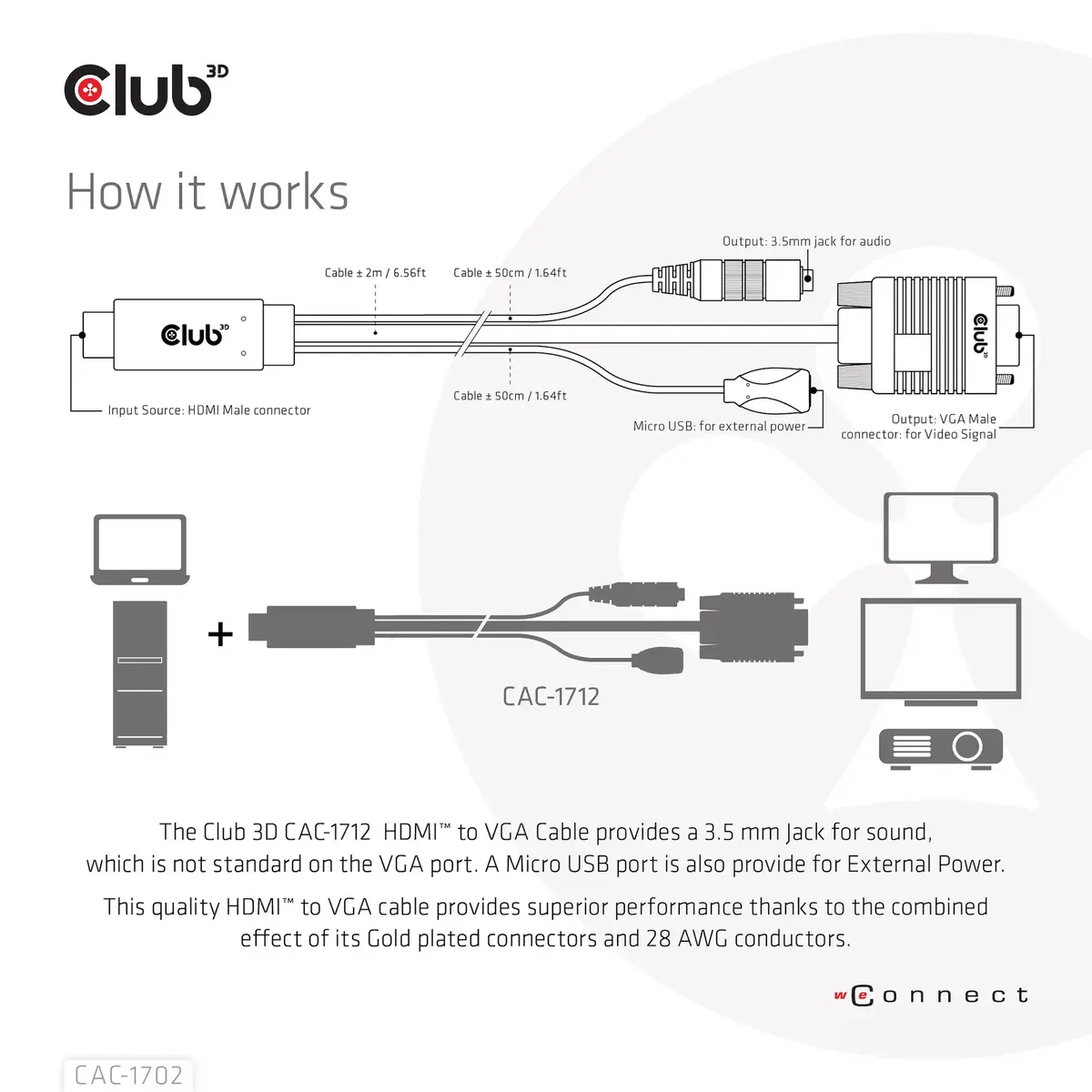 CLUB3D HDMI на VGA Кабель M/M 2м Photo 6