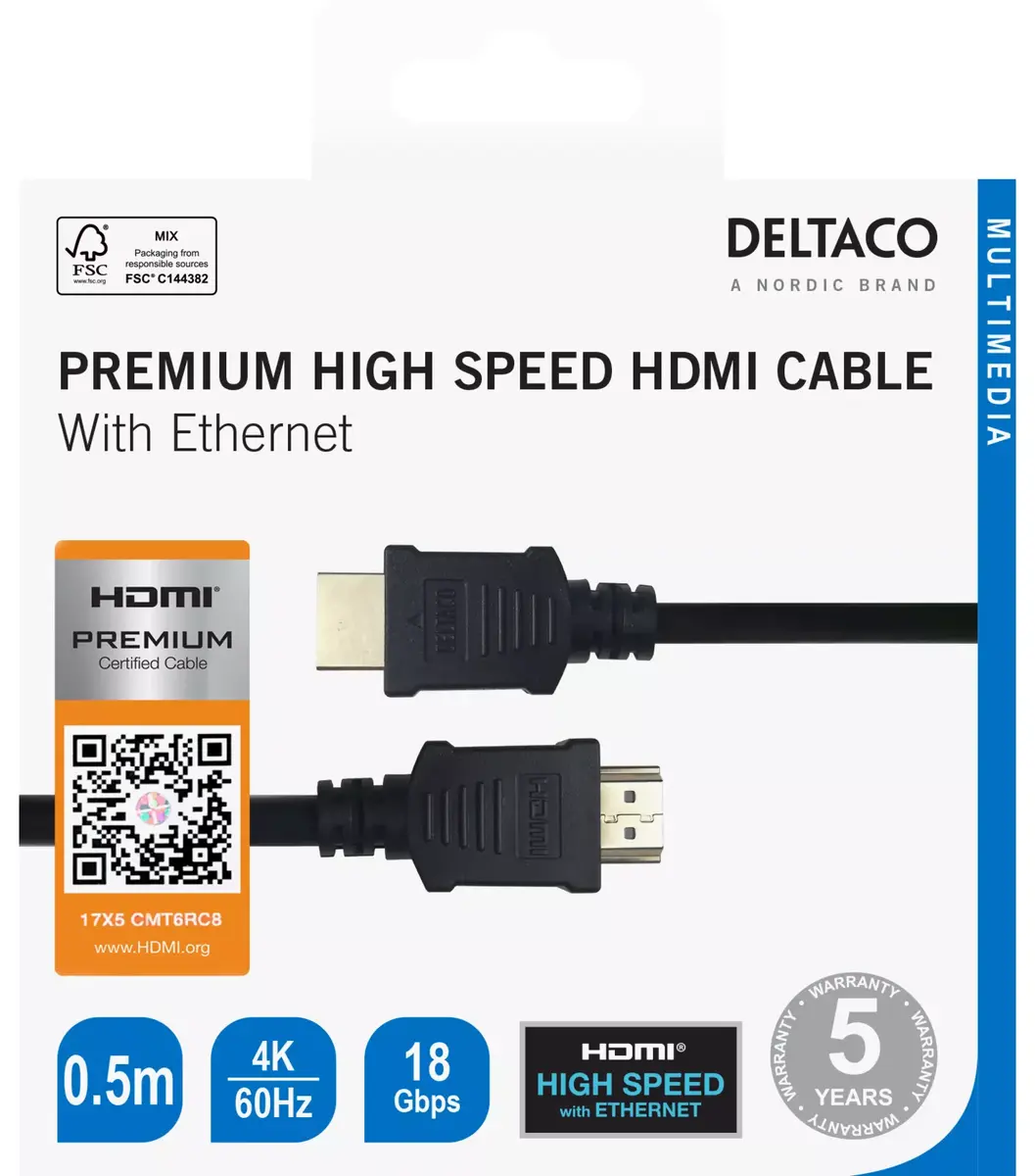 DELTACO HDMI kabelis HDMI-1005-K 4K UHD 0,5 m Photo 4