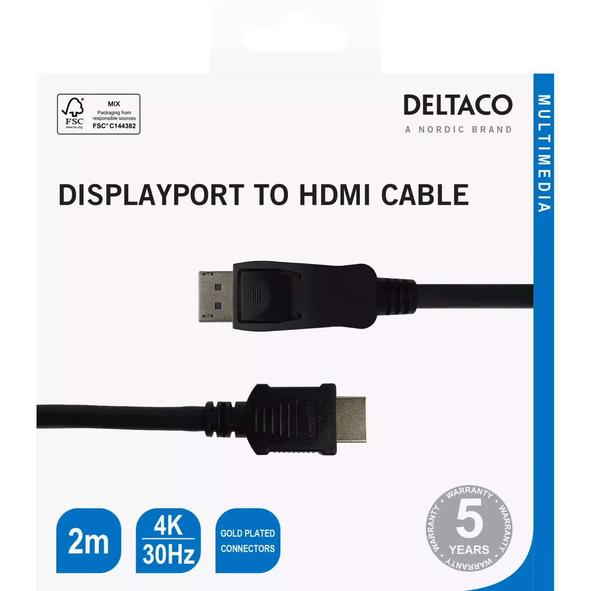 DELTACO DisplayPort uz HDMI kabelis 2 m Photo 3