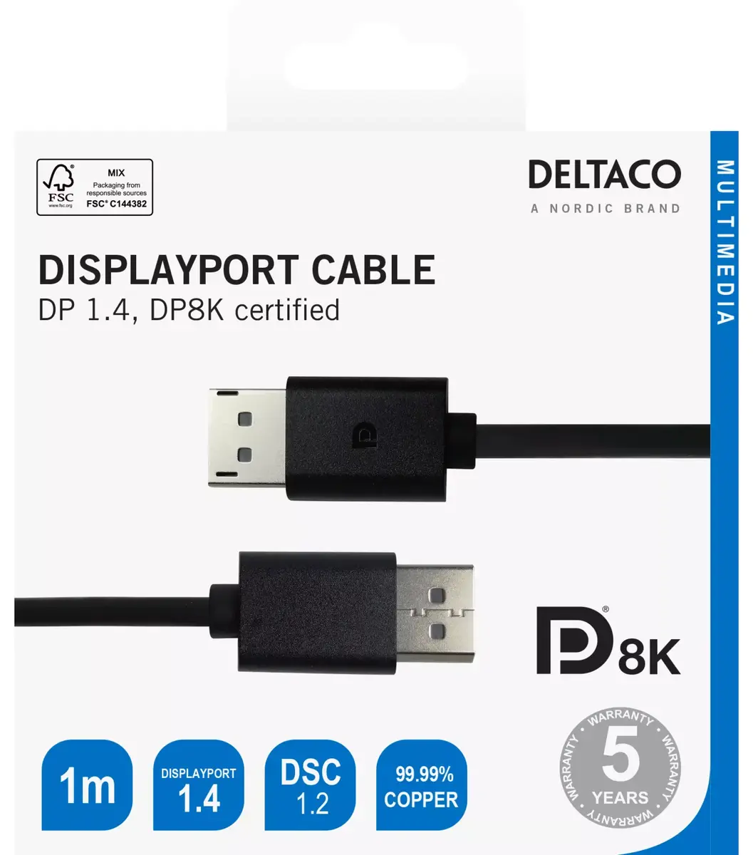 DELTACO DisplayPort DP 1.4 cable 1 m Photo 3