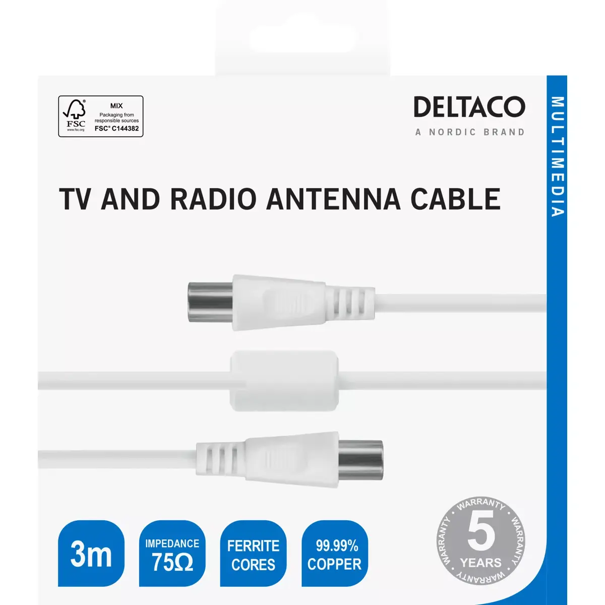 DELTACO AN-103-K antenas kabelis 3 m 75 Ω Photo 3
