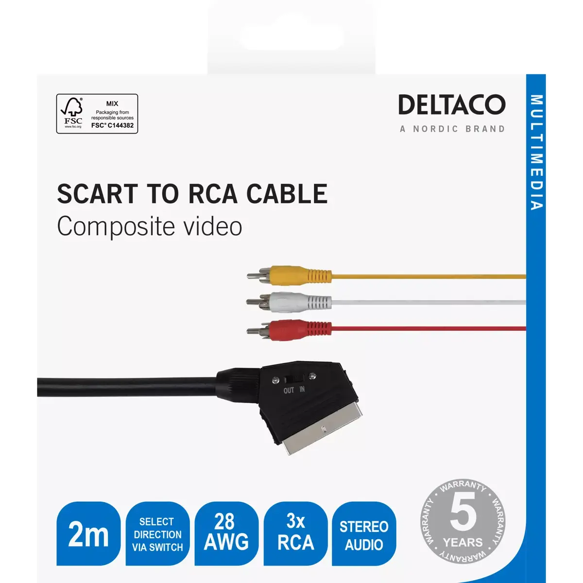 SCART to Composite Cable DELTACO DEL-129-K 2 m Photo 3