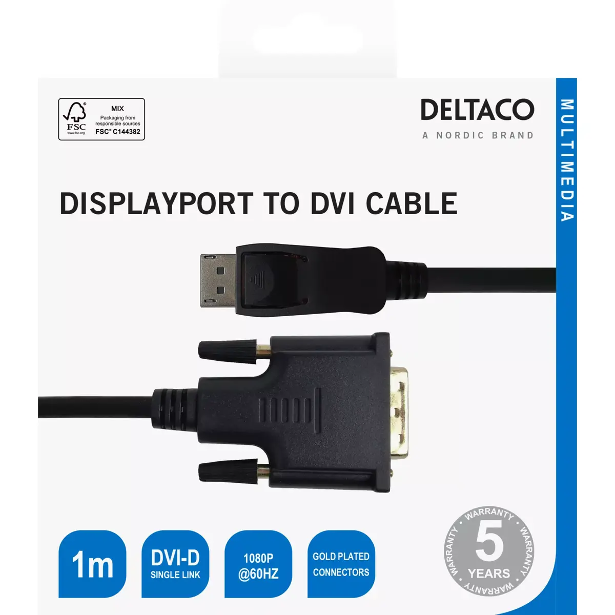 DELTACO DisplayPort uz DVI‑D Single Link 1 m Photo 3