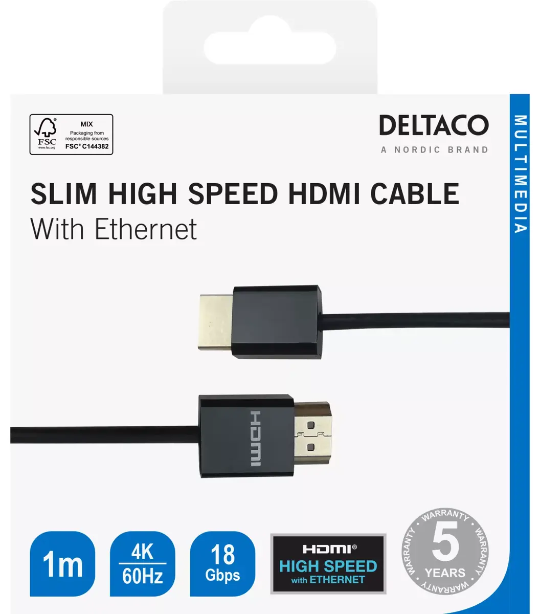 DELTACO HDMI-1091-K HDMI kabelis 1 m 4K UHD Photo 4