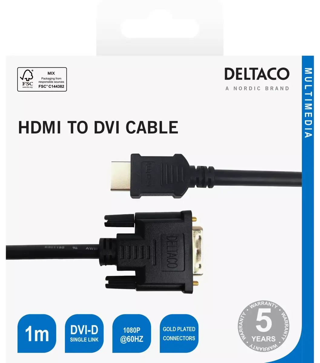 DELTACO HDMI uz DVI-D Single Link kabelis 1 m Photo 3