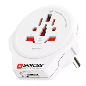 Travel adapter: World to Europe 250V 16A with USB 5V 2.4A SKROSS