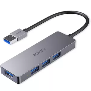 USB‑хаб Aukey CB-H36 — 4 порта USB 3.2 Gen 1 Type‑A, хост USB 2.0, 5000 Мбит/с, алюминий, серебристый