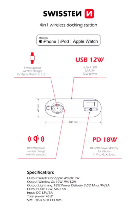 SWISSTEN 4в1 MFi беспроводная док-станция 45W Photo 2