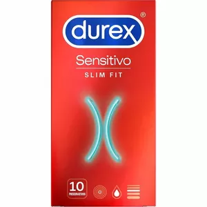 Condoms Durex Sensitivo Slim Fit, 10 units — slim fit design for improved sensitivity