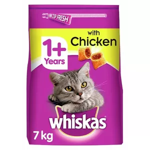 Dry cat food Whiskas Adult with chicken 7 kg — adult kibble, 30.8% protein, 12% fat