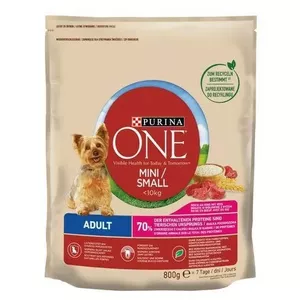 Сухой корм для собак Purina Nestle Mini Adult Beef & Rice 800 г — для взрослых малых пород, 27% белка, 17% жира