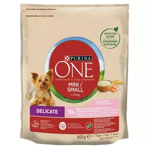 Сухой корм для собак Purina Nestlé One Mini/Small Sensitive Salmon & Rice 800 г — для мелких пород (5–10 кг), старше, 27% белка, 17% жира
