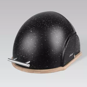 Хлебница Maestro MR-1678G-BLACK — овальная емкость для хлеба, пластик с бамбуковой крышкой, 350×200×250 мм