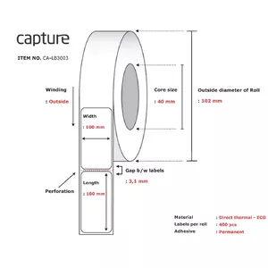 Printer label Capture CA-LB3003 White Roll Direct thermal 400 labels
